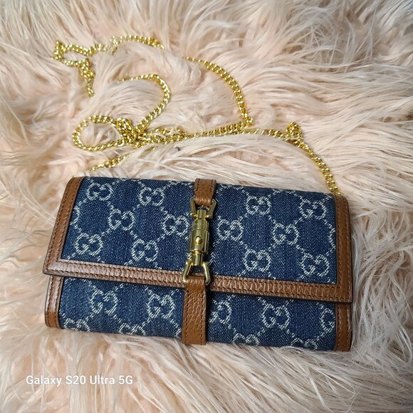 GUCCI JACKIE 1961 GG Denim Leather Chain Wallet - Picture 6 of 6